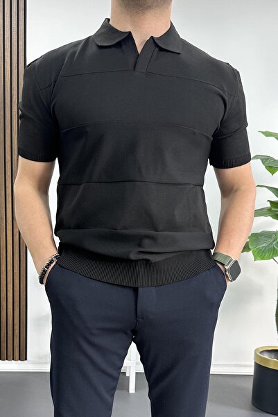 Edwox Ανδρικό μπλουζάκι με ανοιχτό γιακά μαύρο Edw237