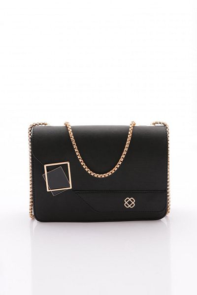 DGN Women's Handle Chain Square Bag Black Fabric 11282361235102