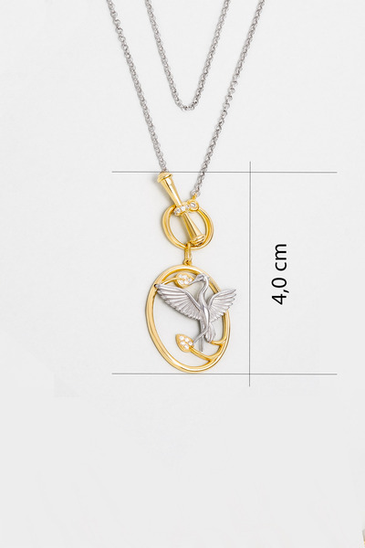 So CHIC... Turna Kuşu 18 Ayar Beyaz ve Sarı Altın Kaplama 46 Cm Gümüş Kolye