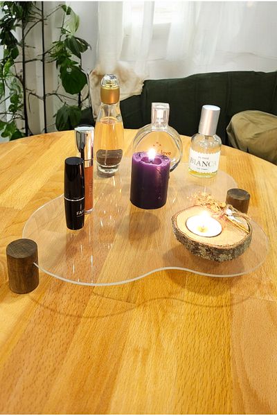 PEKA Decorative Wooden Leg Plexiglass Organizer - Makeup & Jewelry Organizer Stand