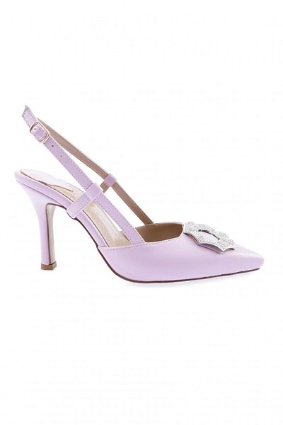 DGN Pantofi de damă cu curea la gleznă cu cataramă de cristal cu toc subțire liliac 31312821