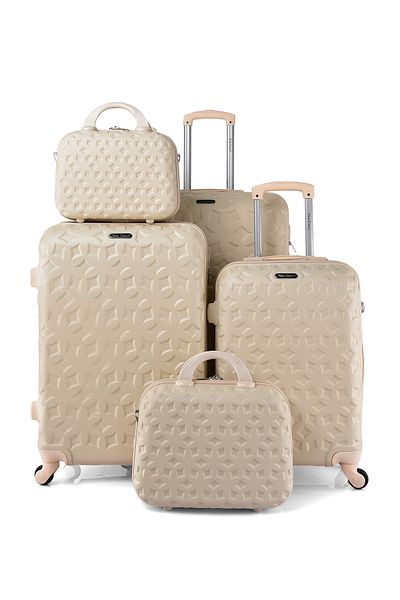 New Travel Hard Luggage Set, ABS Trolley Travel Bag, with Combination Lock and 4 Wheels CS006/5P-Beige