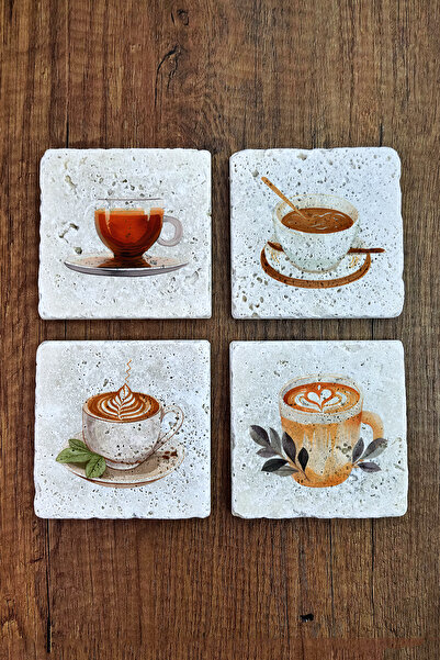 Begoloni Stone Decor قواعد أكواب من الحجر الطبيعي بطابع القهوة - قواعد حجرية