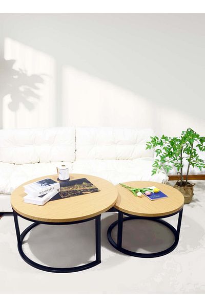 sharpdo Round Coffee Table Mother and Child Simple Modern Living Room Home Wood Light Luxury Style