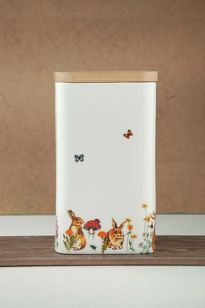 Bursa Porselen Dekor Rabbit Oversized Vacuum Bamboo Lid Porcelain Spice Jar