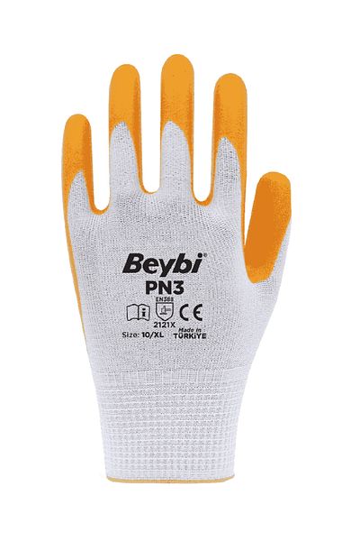 Beybi | 12 Paar Arbeitshandschuhe - Polyester, Nitrile Palm Coated, Glatt