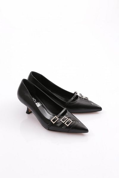 DGN Front Buckle Low Heeled Women's Shoes Black 3961535