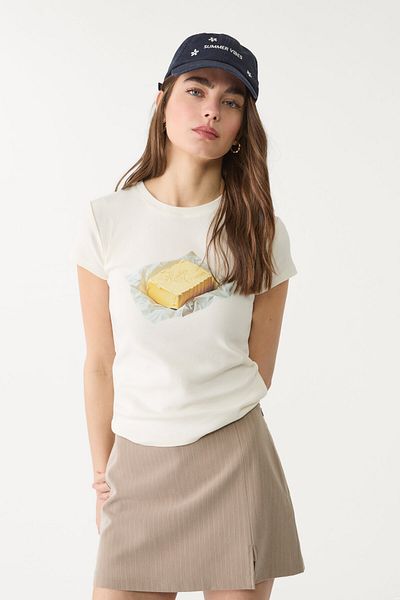 Stradivarius Fitted butter T-shirt
