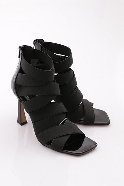 DGN Pantofi de seara de dama cu fermoar in spate cu toc din piele lacuita neagra 71012535