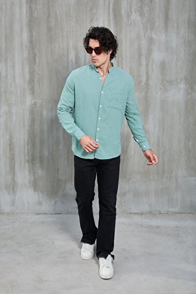 JR Boutique Men's Summer Judge Collar Linen Shirt - Green