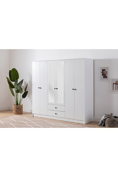 Vivense Metalian Lüx Düğme Aynalı Gardırop, 6 Kapı 2 Çekmeceli