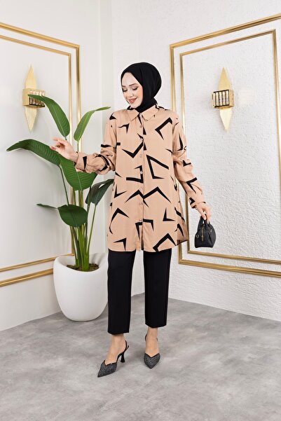 Sfg Life Moda Κομψό υφαντό πουκάμισο-τουνίκ από βισκόζη με λεπτομέρεια με κουμπιά κατάλληλο για γυναικεία ρούχα χιτζάμπ και αθλητικά ρούχα