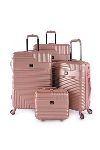 Track ABS Luggage Set, Hard 4 Pieces Set with 4 Wheels Lock, Size 28/24/20/14 Inches, HK222/4P-Rose Gold