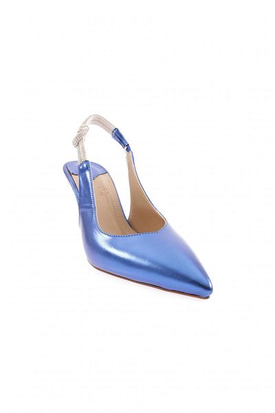 DGN Pantofi cu toc subțire pentru femei Silver Stone Elastic - Petrol Metallic 31362821