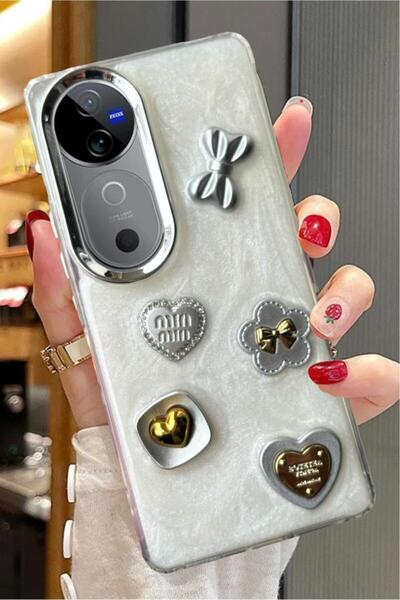 3GEN CASE غطاء صلب لامع لهاتف Vivo V40 وVivo S19 Pro متوافق مع شريط حجري ثلاثي الأبعاد على شكل فراشة وقلب لامع