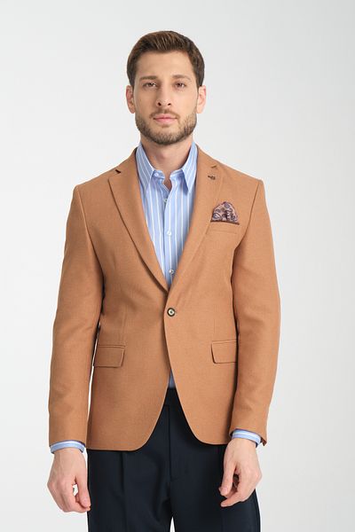 Frappoli Αθλητικό μπουφάν iCardii Ανδρικό Mink Battal Plus Size Mono Collar Slim Fit Blazer