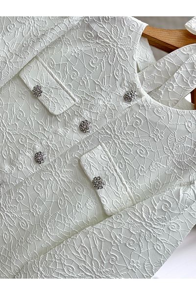 Ebrar Store White Rosa Embossed Floral Print Jacket - Eu2306
