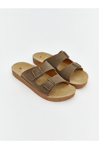 LC Waikiki Γυναικείες παντόφλες LCW STEPS Καφέ με διπλό λουράκι με αγκράφα