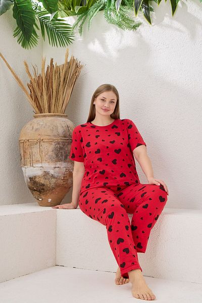 pijamacity Set pijamale supradimensionate din bumbac cu mâneci scurte pentru femei