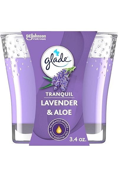 Glade Tranquil Lavender & Aloe Scented Candle, Fragrance Infused With Essential Oils, 3.4Oz