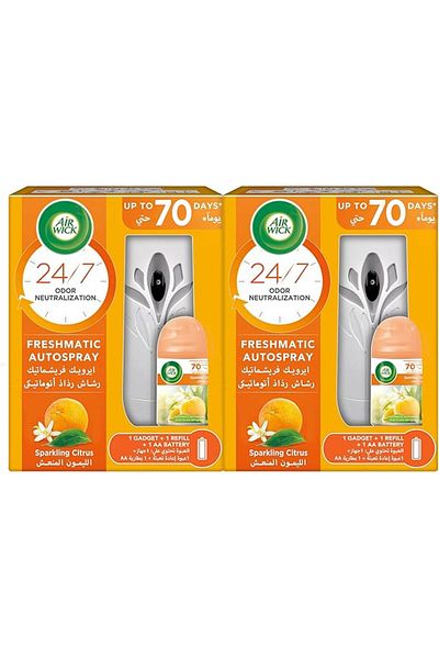 Air Wick Freshmatic Auto Spray Sparkling Citrus, Gadget & Refill, 250ml, Pack of 2, Eliminates Odour