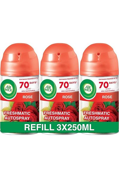 Air Wick Freshmatic Autospray Refill, Rose Fragrance, Eliminates Bad Odours, 250ml (Pack of 3)