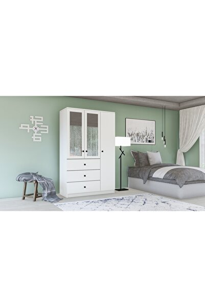 Vivense Metalian Ece Lüx Aynalı Düğme Gardırop, 3 Kapı 3 Çekmeceli