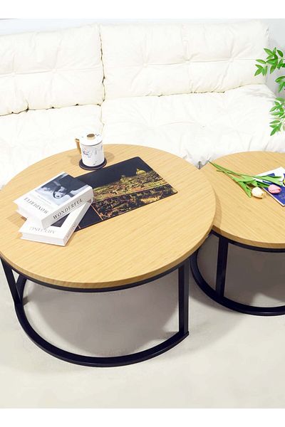 sharpdo Round Coffee Table Mother and Child Simple Modern Living Room Home Wood Light Luxury Style