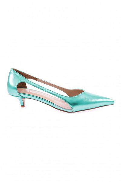 DGN Women's Side Open Pointed Toe Low Heel Shoes Green Metallic 3553112821
