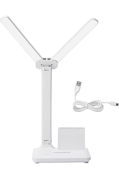 COOYA Double Head LED Desk Lamp,With Pen holder,Table Lamp, Rechargeable, Eye-Caring