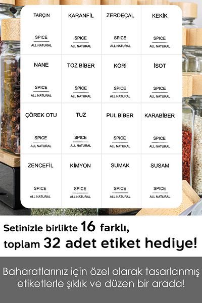 Meleni Home Set of 24 Glass Spice Shakers with Bamboo Lids - Salt Shaker and Pepper Shaker Set with Labels 120 ml