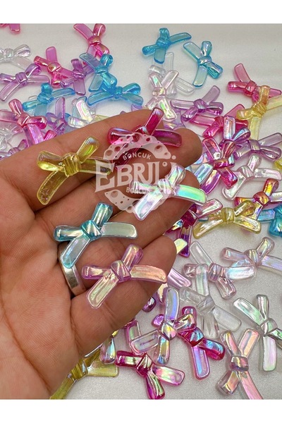 Ebruli Boncuk Renkli Fiyonk Büyük Boy Boncuk Takı Yapımı Bead (25 Adet)