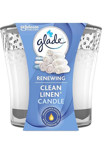 Glade Renewing Clean Linen Scented Candle, Fragrance Infused With Essential Oils, 3.4Oz