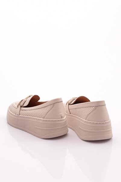 DGN Kadın Metal Tokalı Loafer Ayakkabı Ekru 5912678