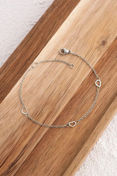 ByFlorya Jewelry Steel Heart Thin Classic Chain Anklet Non Tarnish Suitable for Summer Daily Use in Sea 1mm 22cm 4cm