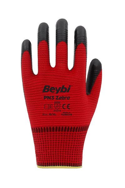 Beybi | 12 Paar Arbeitshandschuhe - Polyester, Nitrile 1/2 Coated, Rutschfest