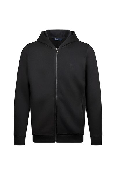 Hatemoğlu Black Regular Fit Cotton Full Zipper Hooded Sweatshirt