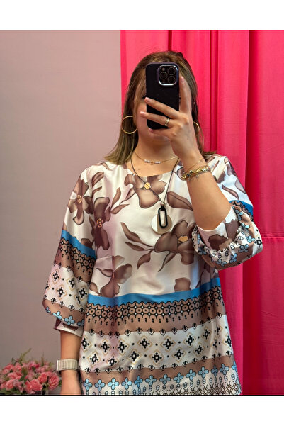 Minaboutiique Desenli Saten Gömlek Bluz