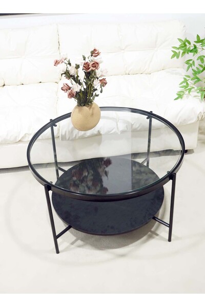 sharpdo طاولة قهوة دائرية، غرفة معيشة حديثة بسيطة، زجاج منزلي مقوى، طراز فاخر...