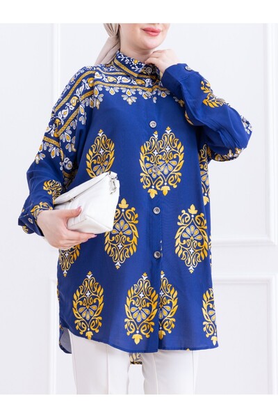 Modamorfo Індиго віскозна туніка - овальний крій та ґудзики по всій довжині