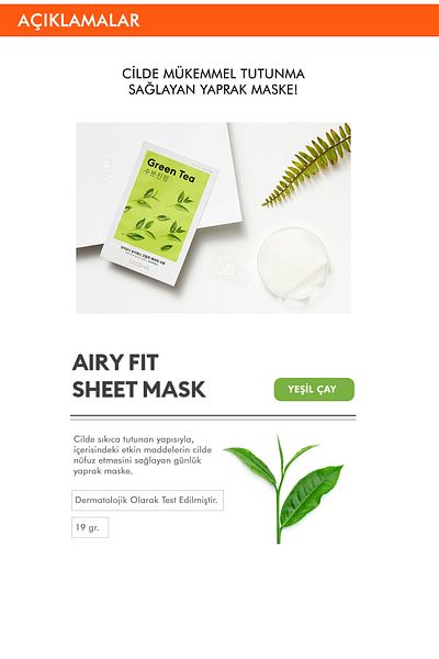 Missha قناع ورقي مرطب يحتوي على الشاي الأخضر - قناع ورقي Airy Fit (1 قطعة)
