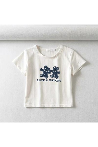Touz Λευκό πουκάμισο Crop - Cute & Psycho Bears Printed