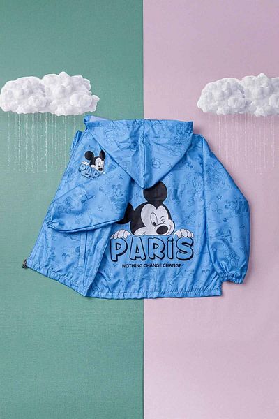 Minigimin Cicileri 5-8 Years Old Boy's Mini Ciceleri Blue - Mcky Paris Printed Lined Seasonal Raincoat