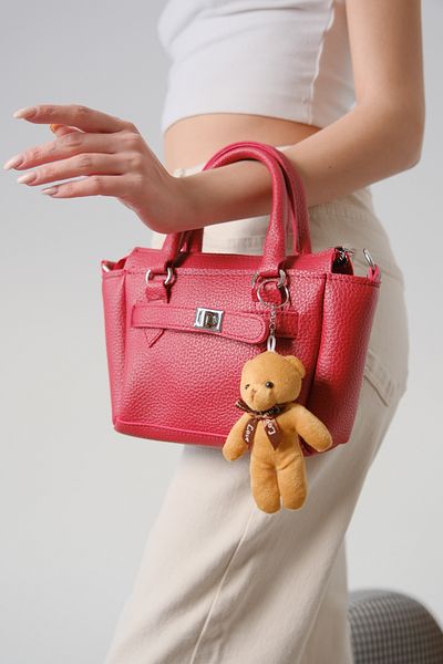 Moda Değirmeni Geantă de mână și de umăr tip baguette roșie pentru femei cu ursuleț Md1275-316-0002