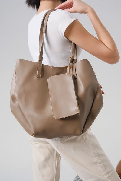 Moda Değirmeni Γυναικεία τσάντα-πορτοφόλι-μακιγιάζ Mink Skin Τσάντα Τριπλό Σετ Τσάντα Md1275-301-0001