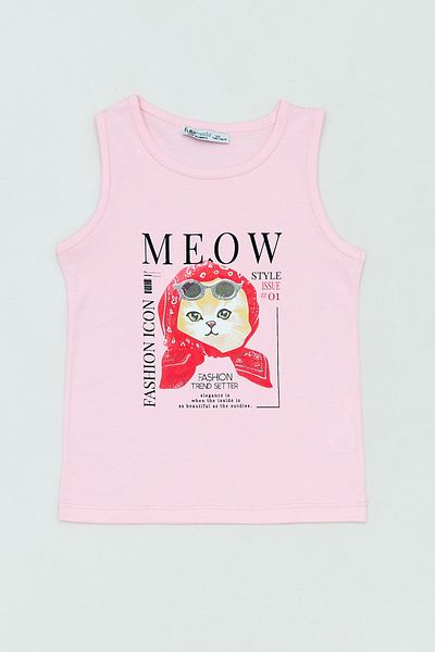 Fulla Moda 100% Cotton Cat Printed Thick Strap Girls' T-Shirt