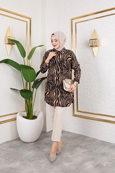 Sfg Life Moda Κομψό υφαντό πουκάμισο-τουνίκ από βισκόζη με λεπτομέρεια με κουμπιά κατάλληλο για γυναικεία ρούχα χιτζάμπ και αθλητικά ρούχα