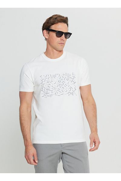 ALTINYILDIZ CLASSICS Altınyıldız Classics Crew Neck Ανδρικό T-Shirt με στάμπα εκρού ACE091252412_EKR