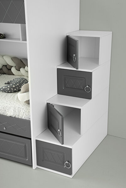 miracool Zümrüt Ranza / Beyaz-antrasit / Ücretsiz Kurulum / 3 Yatak Bölümü Ve Dolaplı Merdiven / %100 MDF