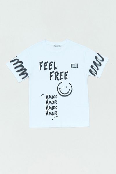 Fulla Moda Αγόρι μπλουζάκι Feel Free Text με λεπτομέρεια τσέπης